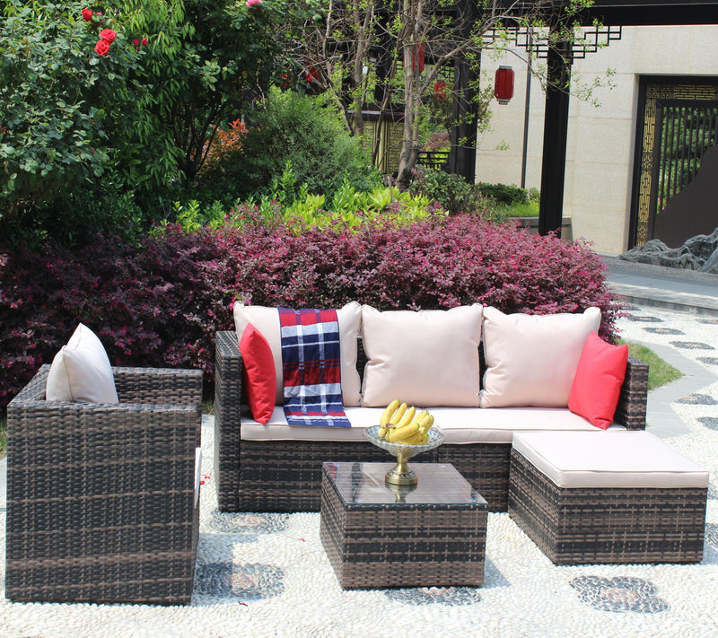 4 PCS Outdoor Patio Rattan Wicker Furniture Sofa Set Durable Cushions - Urban Living Furniture (Los Angeles, CA)