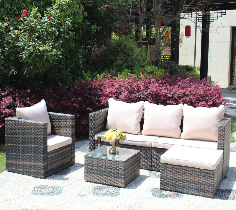 4 PCS Outdoor Patio Rattan Wicker Furniture Sofa Set Durable Cushions - Urban Living Furniture (Los Angeles, CA)