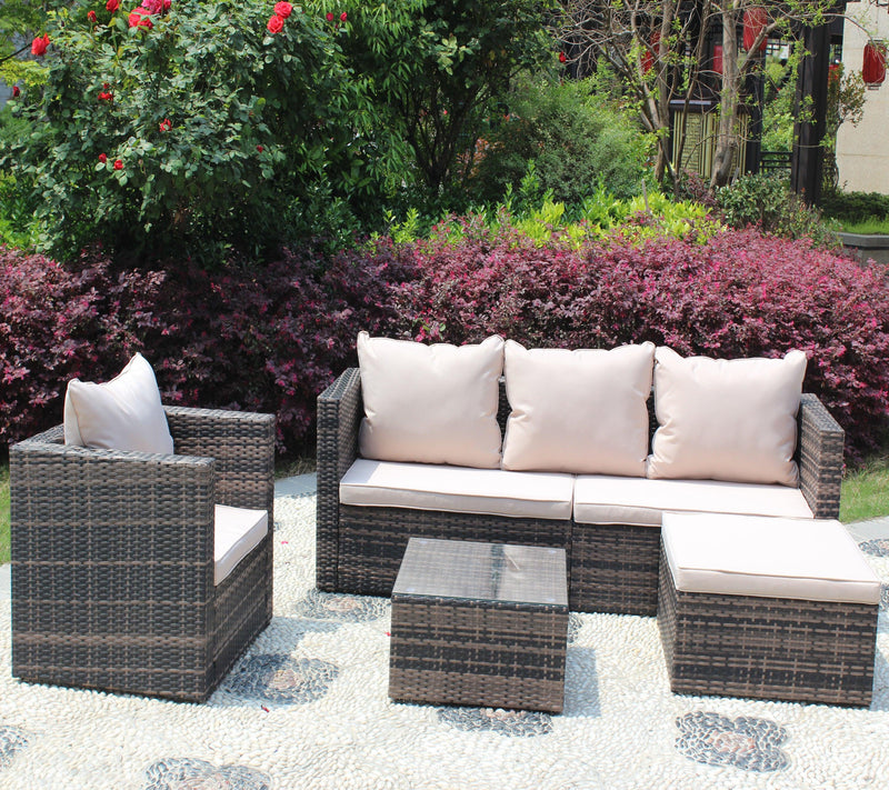 4 PCS Outdoor Patio Rattan Wicker Furniture Sofa Set Durable Cushions - Urban Living Furniture (Los Angeles, CA)