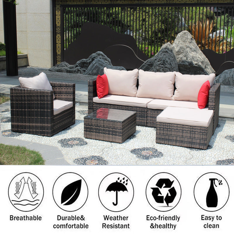 4 PCS Outdoor Patio Rattan Wicker Furniture Sofa Set Durable Cushions - Urban Living Furniture (Los Angeles, CA)