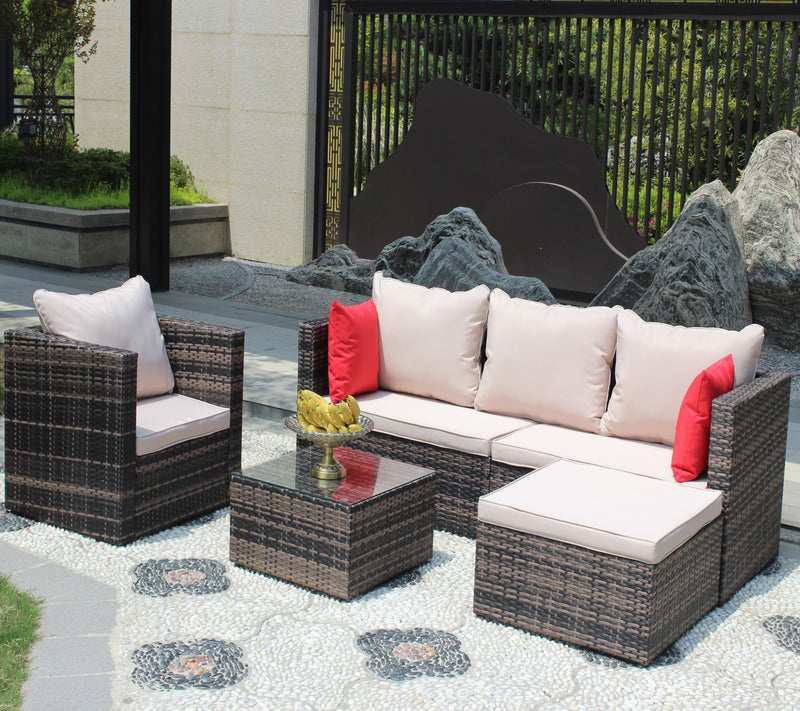 4 PCS Outdoor Patio Rattan Wicker Furniture Sofa Set Durable Cushions - Urban Living Furniture (Los Angeles, CA)