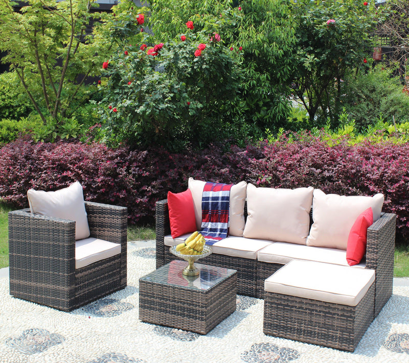 4 PCS Outdoor Patio Rattan Wicker Furniture Sofa Set Durable Cushions