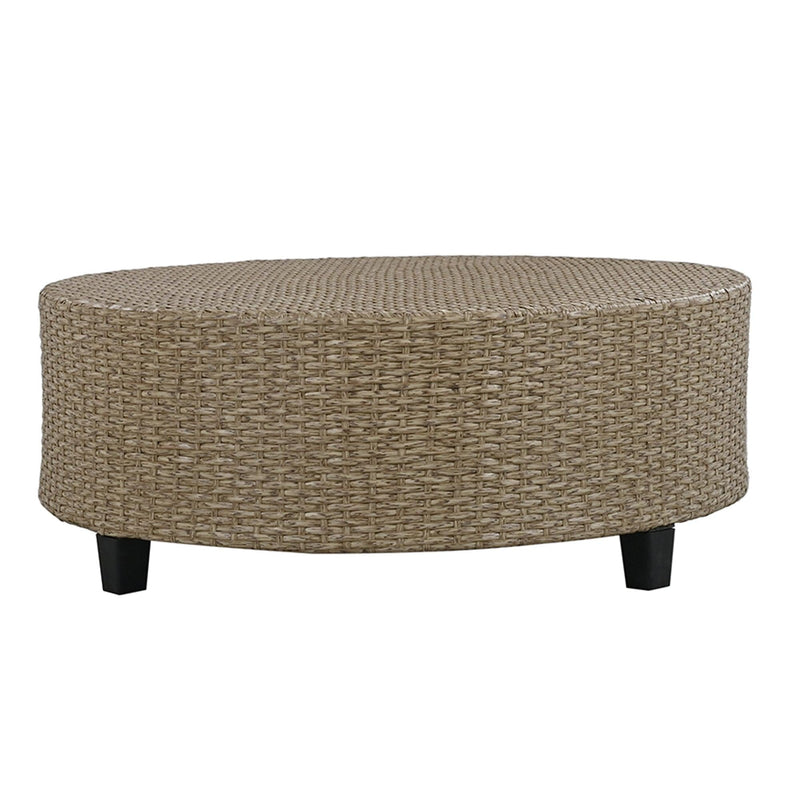 6-Person Fan-shaped Brown Rattan Suit with Gray Cushions and Coffee Table