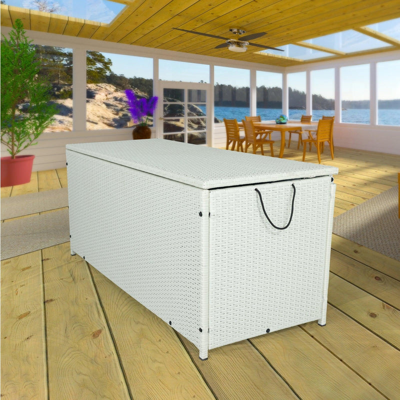 Outdoor 113 Gallon Cream White Rattan WickerStorage Wicker Lid - Urban Living Furniture (Los Angeles, CA)