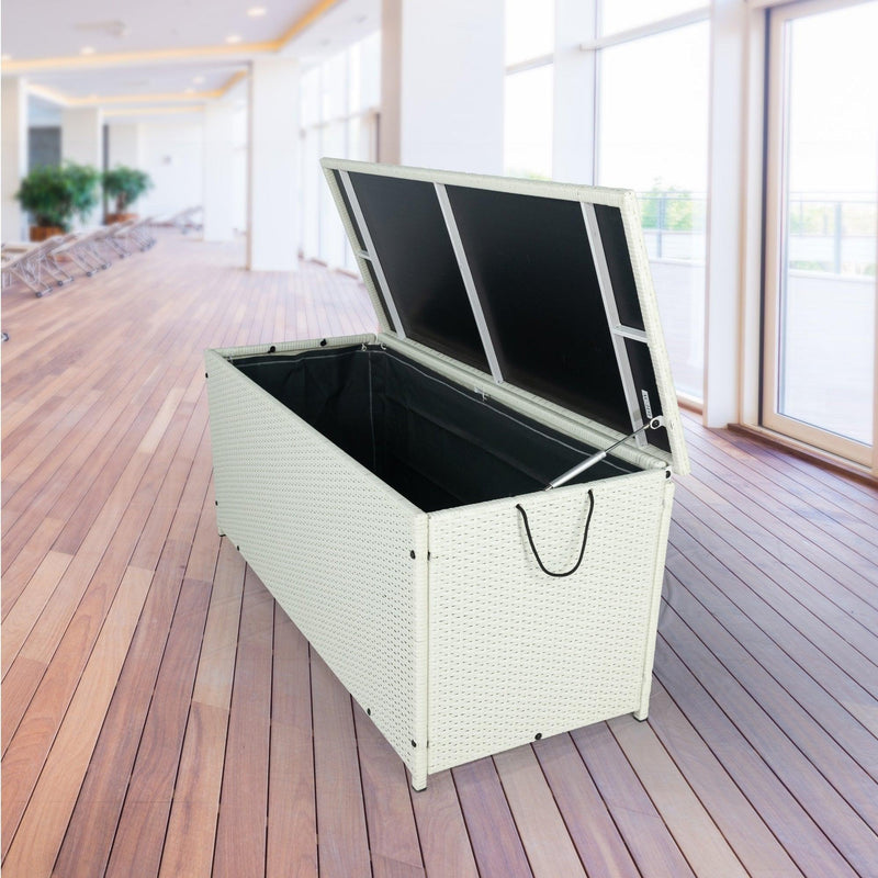 Outdoor 113 Gallon Cream White Rattan WickerStorage Wicker Lid - Urban Living Furniture (Los Angeles, CA)