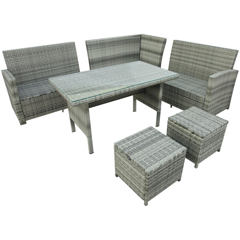 6 PCS Patio Furniture Set Outdoor Sectional Sofa with Glass Table, Ottomans - Gray