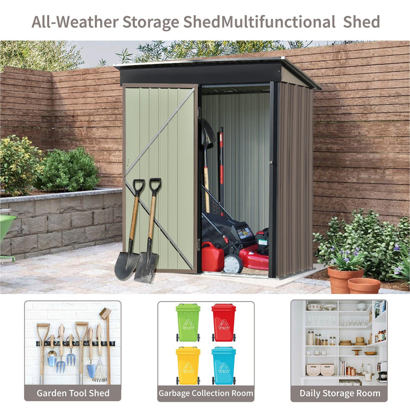 5ft x 3ft Outdoor Garden Metal Lean-to Shed with Lockable Door - Brown - Urban Living Furniture (Los Angeles, CA)