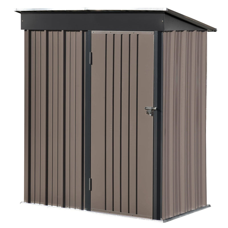 5ft x 3ft Outdoor Garden Metal Lean-to Shed with Lockable Door - Brown - Urban Living Furniture (Los Angeles, CA)