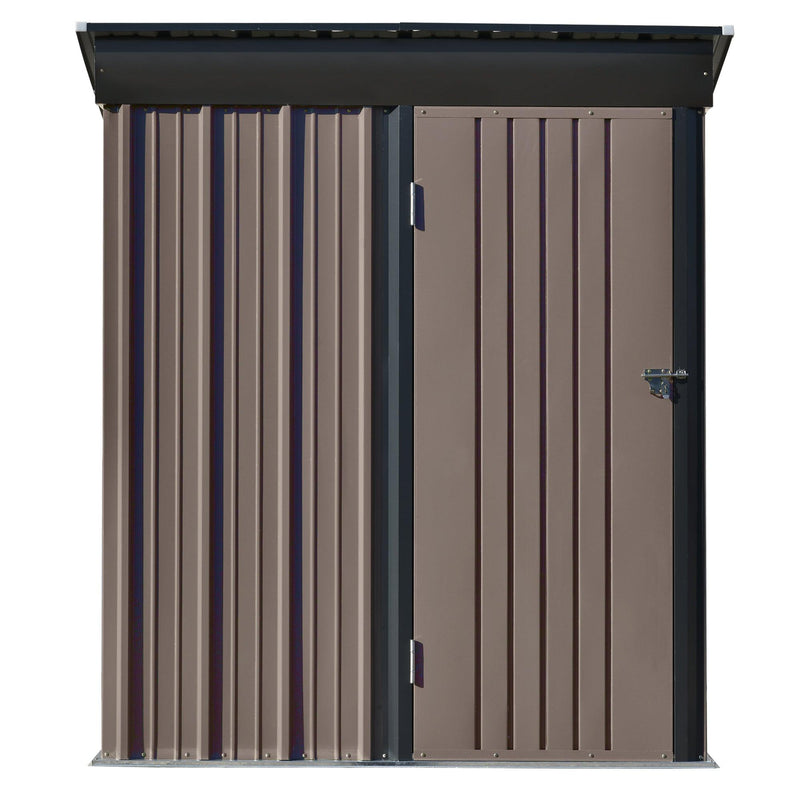 5ft x 3ft Outdoor Garden Metal Lean-to Shed with Lockable Door - Brown