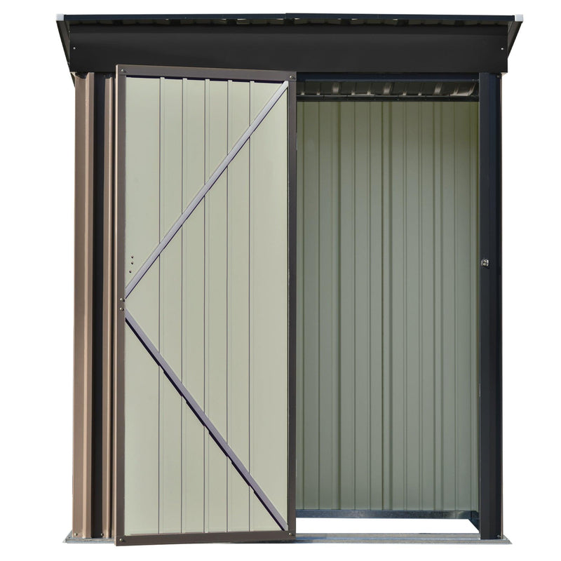 5ft x 3ft Outdoor Garden Metal Lean-to Shed with Lockable Door - Brown - Urban Living Furniture (Los Angeles, CA)