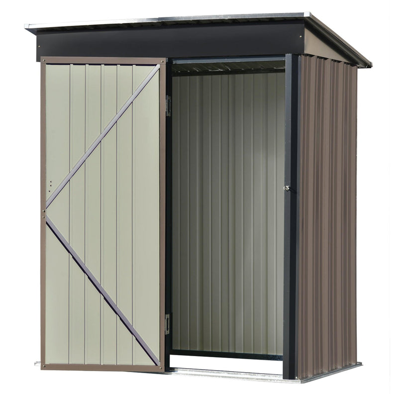 5ft x 3ft Outdoor Garden Metal Lean-to Shed with Lockable Door - Brown - Urban Living Furniture (Los Angeles, CA)