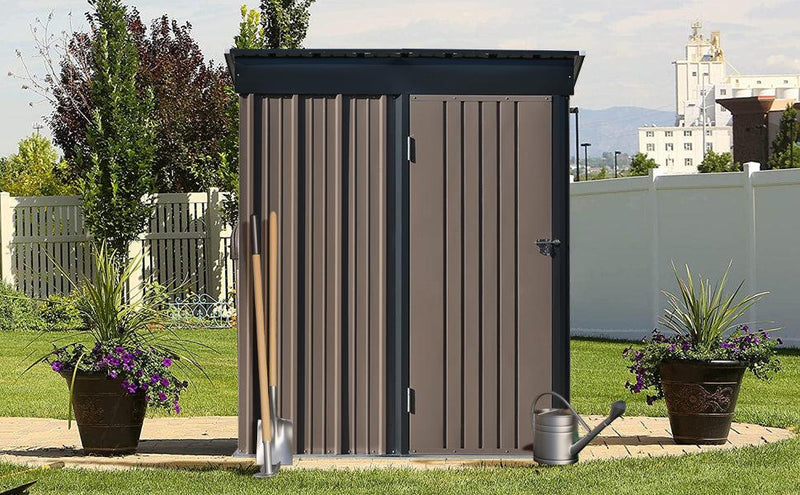 5ft x 3ft Outdoor Garden Metal Lean-to Shed with Lockable Door - Brown - Urban Living Furniture (Los Angeles, CA)