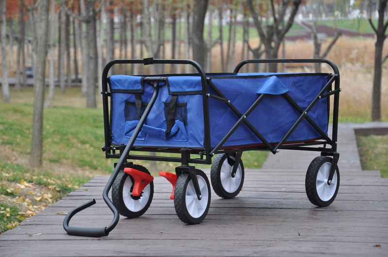 Blue Folding Utility Wagon Shopping Beach Cart