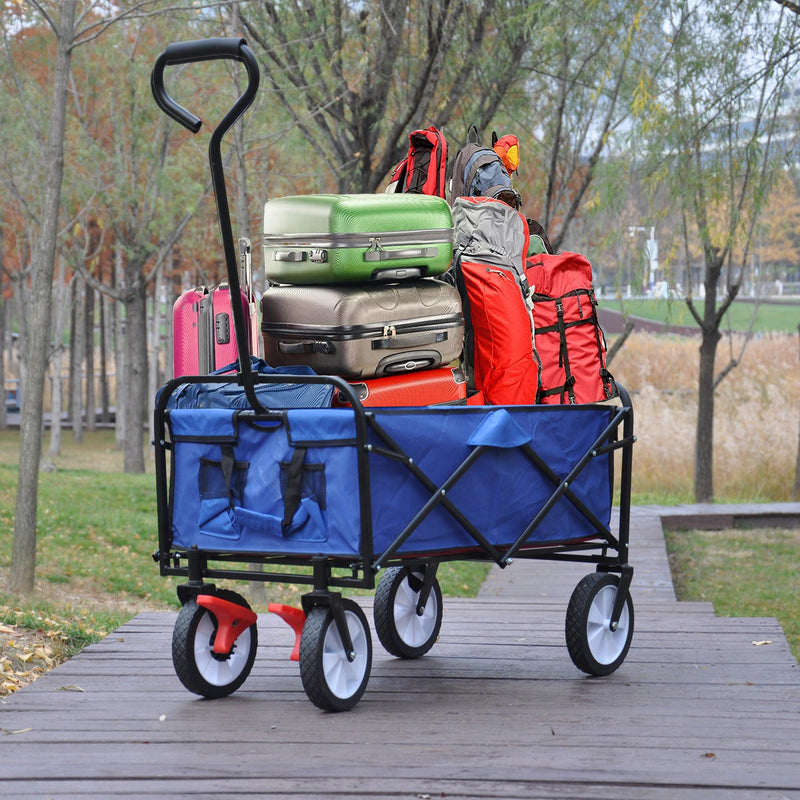 Blue Folding Utility Wagon Shopping Beach Cart