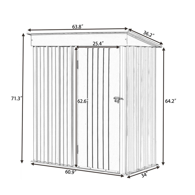 5ft x 3ft Outdoor Garden Metal Lean-to Shed with Lockable Door - Brown