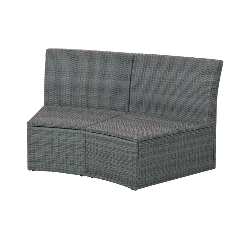 10 PCS Outdoor Patio Rattan Sectional Half Round Sofa Set withStorage Box and Light Gray Cushion