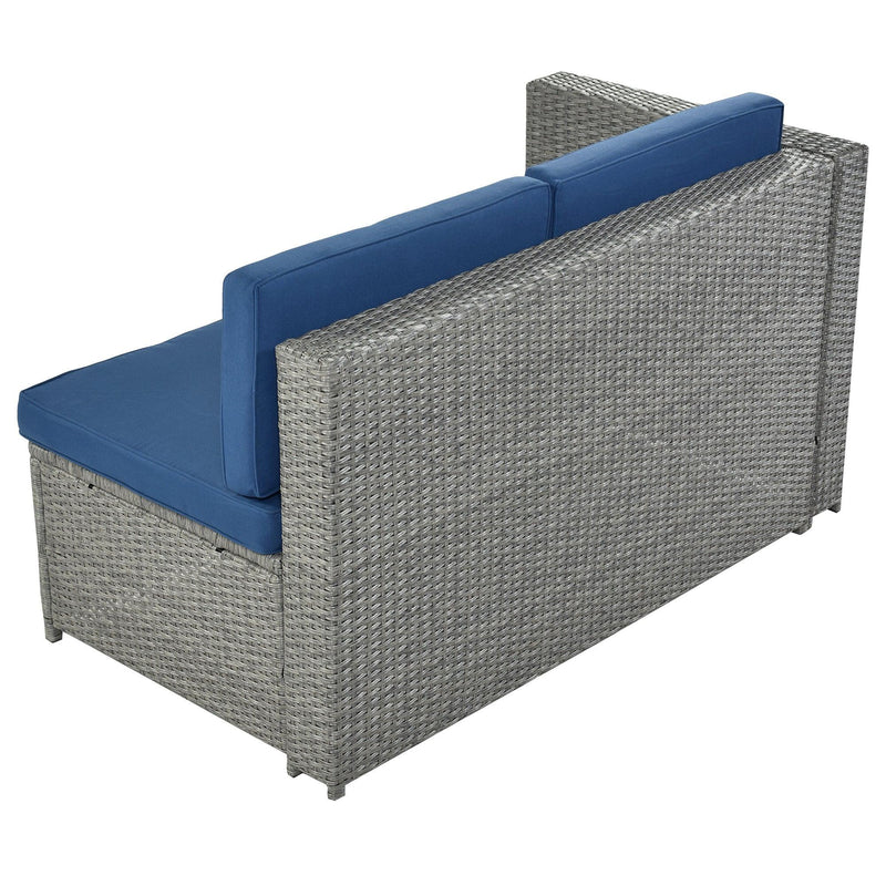 9 PCS Outdoor Gray Rattan Sectional Seating Group with Blue Cushions and Ottoman - Urban Living Furniture (Los Angeles, CA)