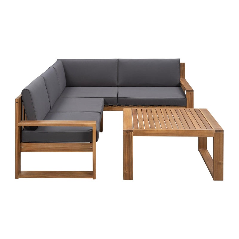 3 PCS Outdoor Patio Acacia Wood Sectional Set and Grey Cushions