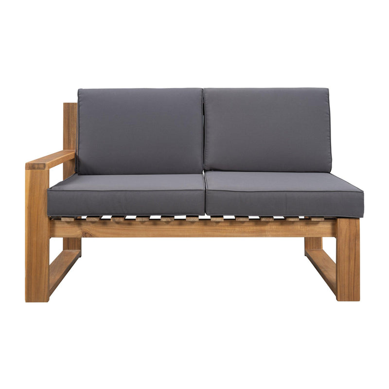 3 PCS Outdoor Patio Acacia Wood Sectional Set and Grey Cushions