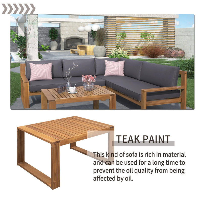 3 PCS Outdoor Patio Acacia Wood Sectional Set and Grey Cushions - Urban Living Furniture (Los Angeles, CA)