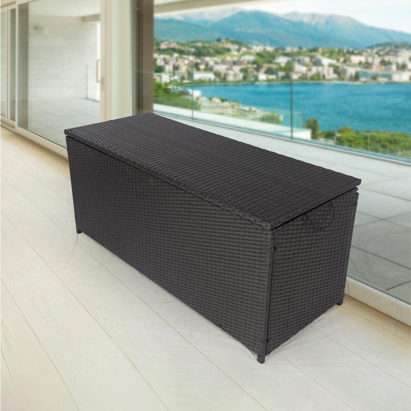 Outdoor 113 Gallon Black Rattan WickerStorage Wicker Lid - Urban Living Furniture (Los Angeles, CA)