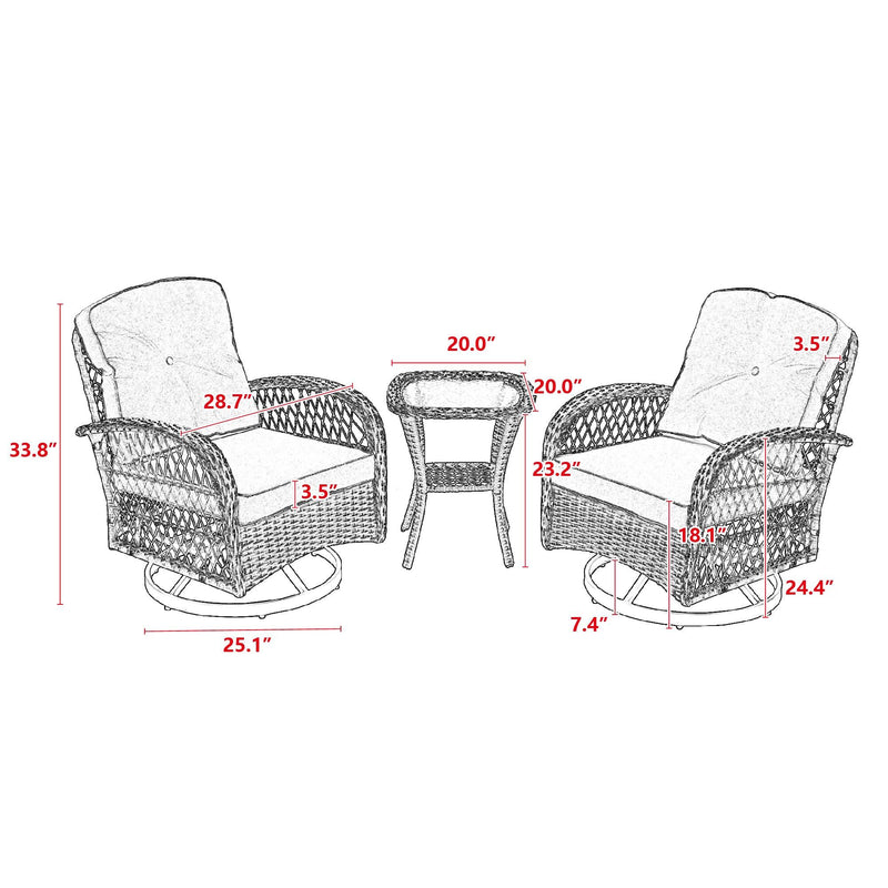 3 PCS Outdoor PatioModern Wicker Set with Table, Swivel Base Chairs and Navy Blue Cushions - Urban Living Furniture (Los Angeles, CA)