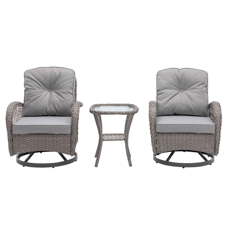 3 PCS Outdoor PatioModern Wicker Set with Table, Swivel Base Chairs and Gray Cushions - Urban Living Furniture (Los Angeles, CA)