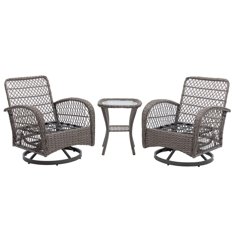 3 PCS Outdoor PatioModern Wicker Set with Table, Swivel Base Chairs and Navy Blue Cushions - Urban Living Furniture (Los Angeles, CA)