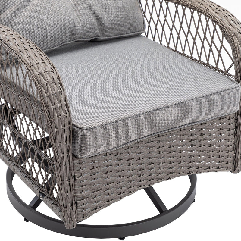 3 PCS Outdoor PatioModern Wicker Set with Table, Swivel Base Chairs and Gray Cushions