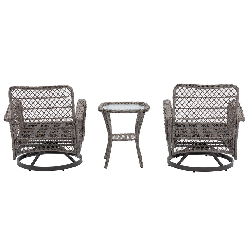 3 PCS Outdoor PatioModern Wicker Set with Table, Swivel Base Chairs and Gray Cushions - Urban Living Furniture (Los Angeles, CA)