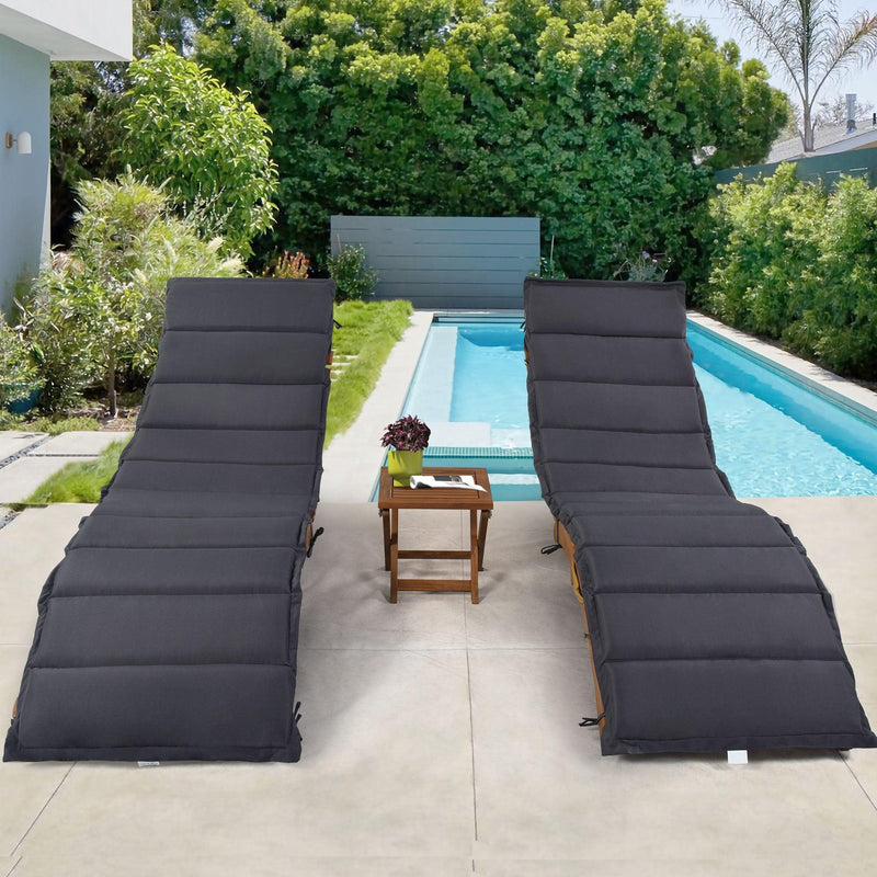 Outdoor Patio Wood Portable Extended Chaise Lounge Set with Foldable Tea Table and Dark Gray Cushions - Urban Living Furniture (Los Angeles, CA)