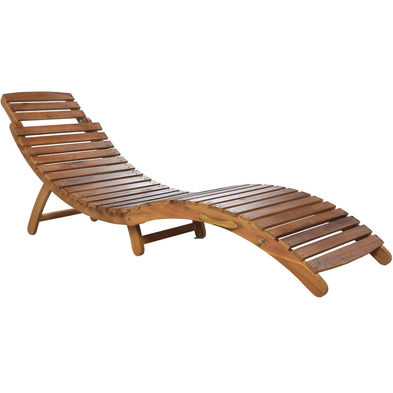 Outdoor Patio Wood Portable Extended Chaise Lounge Set with Foldable Tea Table and Dark Gray Cushions - Urban Living Furniture (Los Angeles, CA)