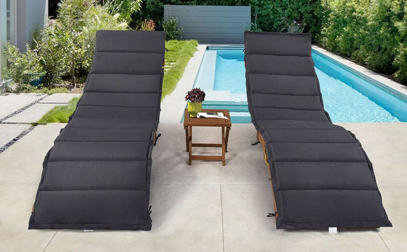 Outdoor Patio Wood Portable Extended Chaise Lounge Set with Foldable Tea Table and Dark Gray Cushions - Urban Living Furniture (Los Angeles, CA)