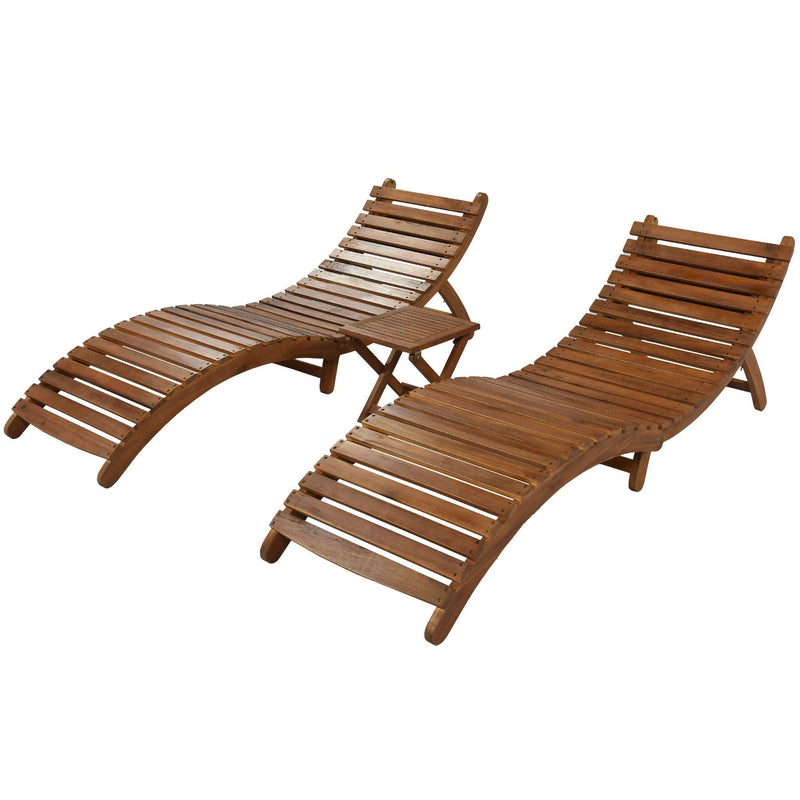 Outdoor Patio Wood Portable Extended Chaise Lounge Set with Foldable Tea Table and Dark Gray Cushions - Urban Living Furniture (Los Angeles, CA)