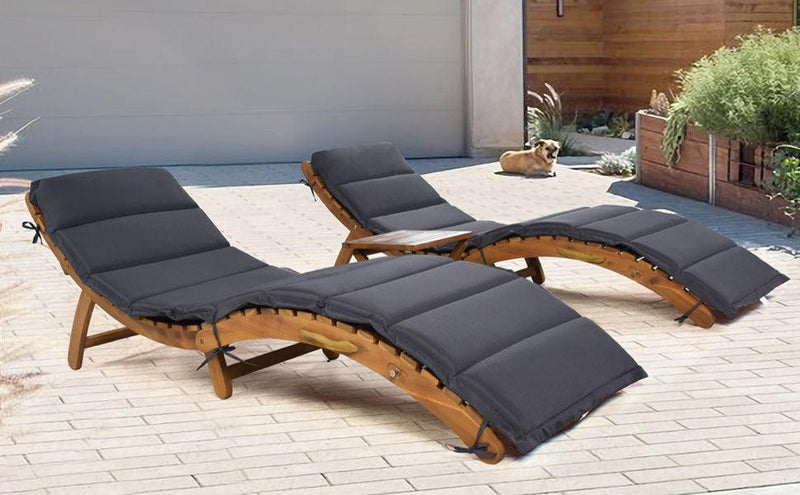 Outdoor Patio Wood Portable Extended Chaise Lounge Set with Foldable Tea Table and Dark Gray Cushions - Urban Living Furniture (Los Angeles, CA)