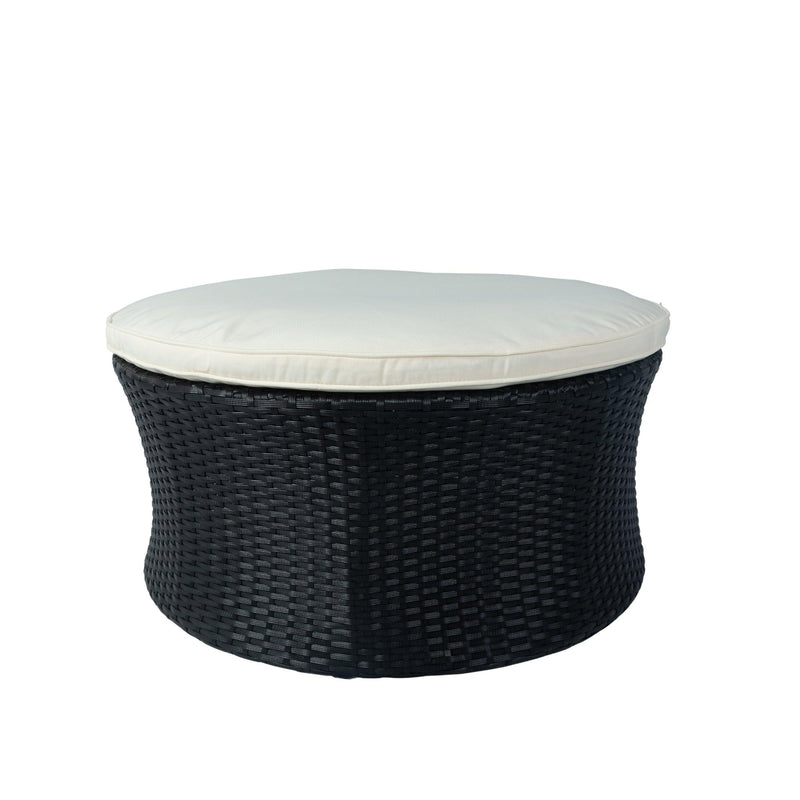 Outdoor Patio Rattan Wicker Round Daybed with Retractable Canopy and Washable Cushions