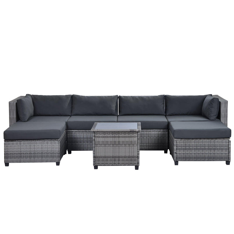 7 PCS Outdoor Rattan Sectional Seating Group with Gray Cushions