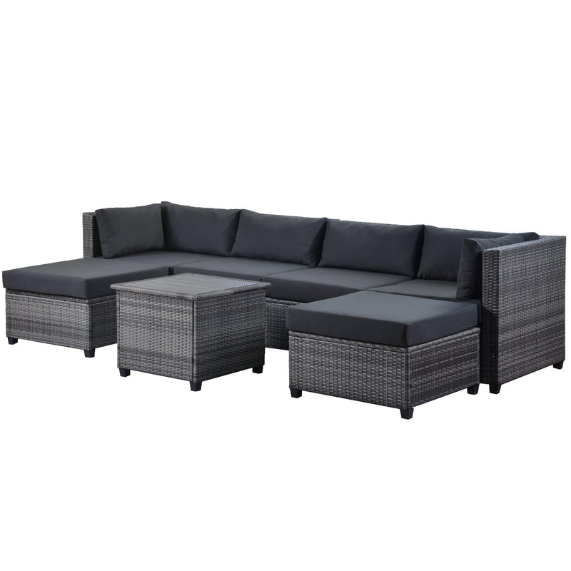 7 PCS Outdoor Rattan Sectional Seating Group with Gray Cushions