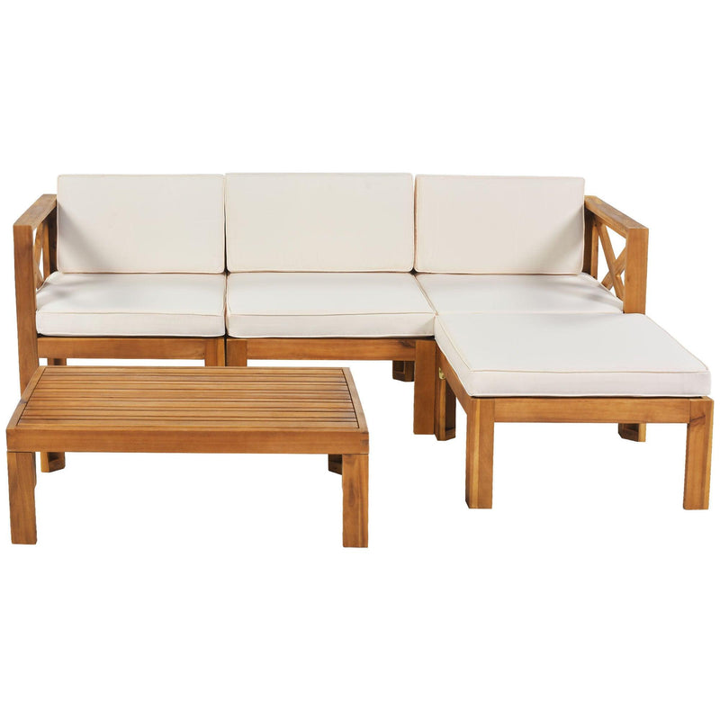 5 PCS Outdoor Backyard Patio Wood Sectional Sofa Seating Group Set with Beige Cushions - Urban Living Furniture (Los Angeles, CA)