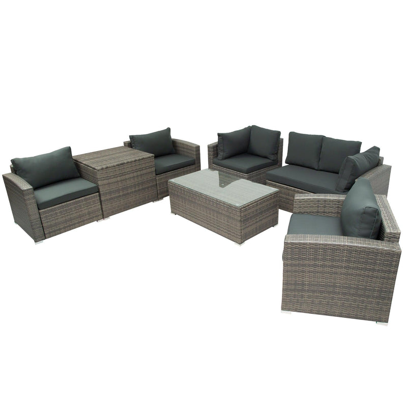 7 PCS Outdoor Patio Arrangeable Wicker Rattan Furniture Sets with Table,Storage Box, and Gray Cushion - Urban Living Furniture (Los Angeles, CA)