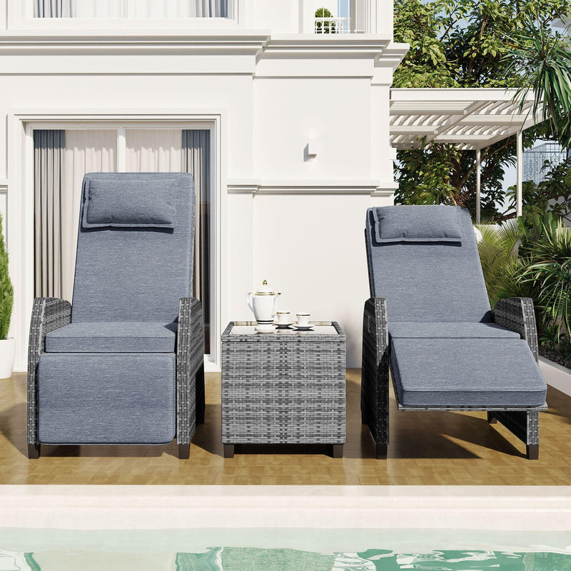 2 PCS Outdoor Adjustable Armchairs with Gray Cushions and Glass Table Top - Urban Living Furniture (Los Angeles, CA)