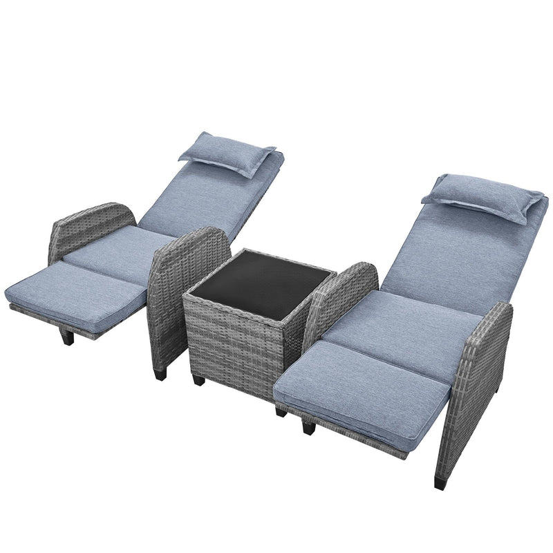 2 PCS Outdoor Adjustable Armchairs with Gray Cushions and Glass Table Top - Urban Living Furniture (Los Angeles, CA)