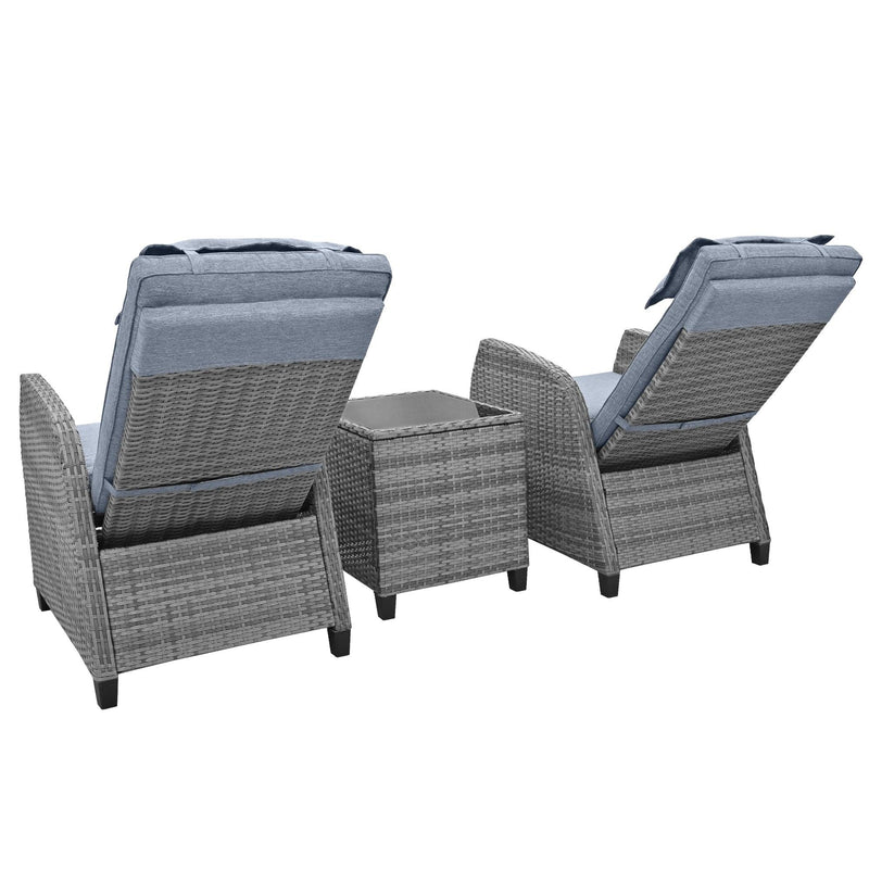 2 PCS Outdoor Adjustable Armchairs with Gray Cushions and Glass Table Top - Urban Living Furniture (Los Angeles, CA)