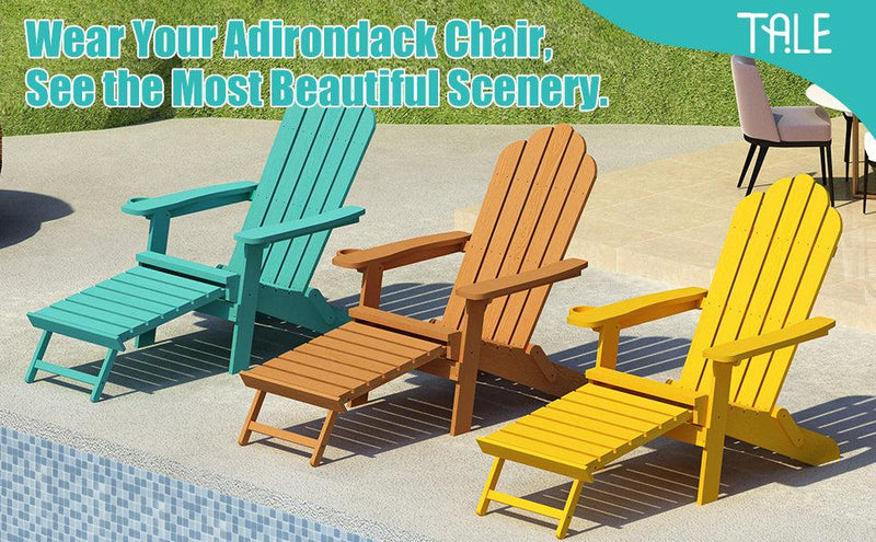 Folding Outdoor Poly Lumber Adirondack Chair with Pullout Ottoman and Cup Holder - Teal Green