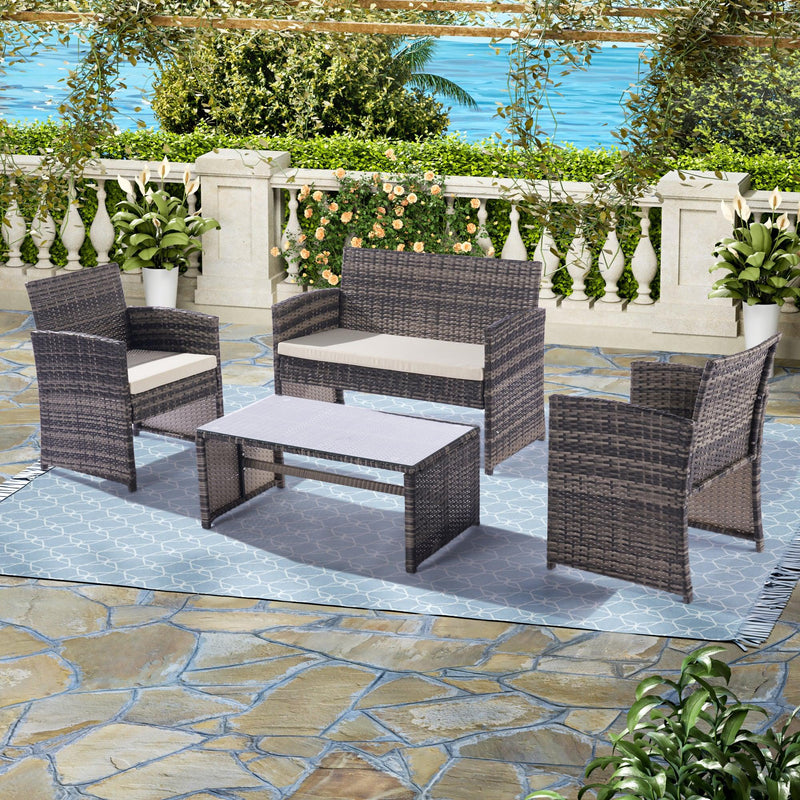 4 PCS Outdoor Rattan Furniture Sofa And Table Set with Beige Cushion - Urban Living Furniture (Los Angeles, CA)