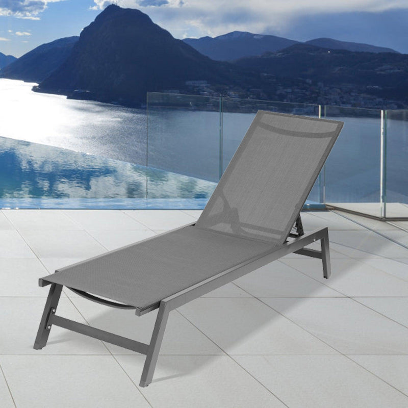 Outdoor Chaise Lounge Adjustable Aluminum Recliner Chair - Gray