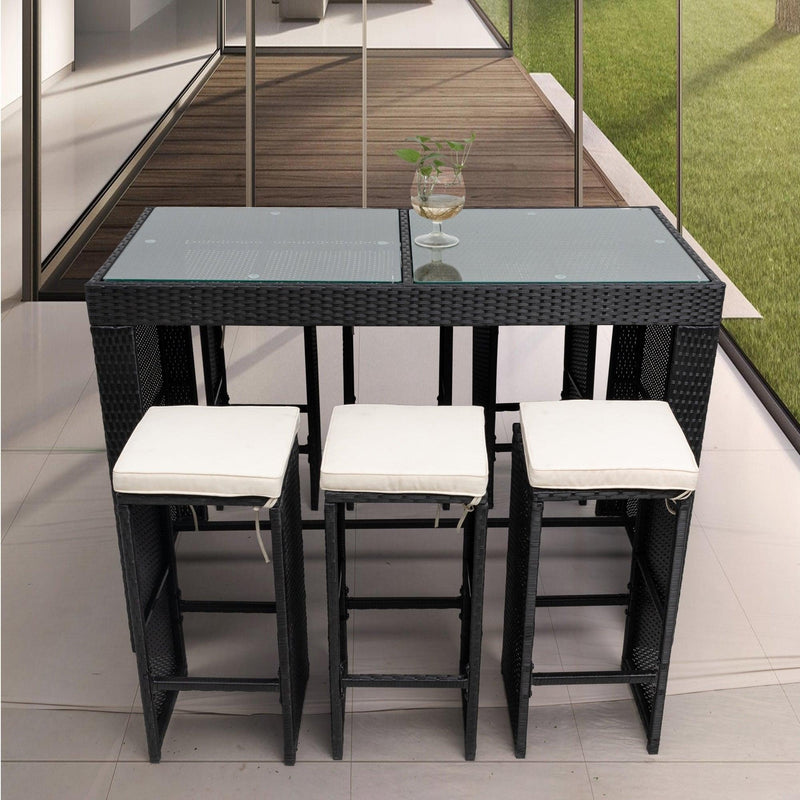 7 PCS Patio Rattan Wicker Outdoor Furniture Bar Set with 6 Stools Removeable Cushions and Temper Glass Top - Urban Living Furniture (Los Angeles, CA)