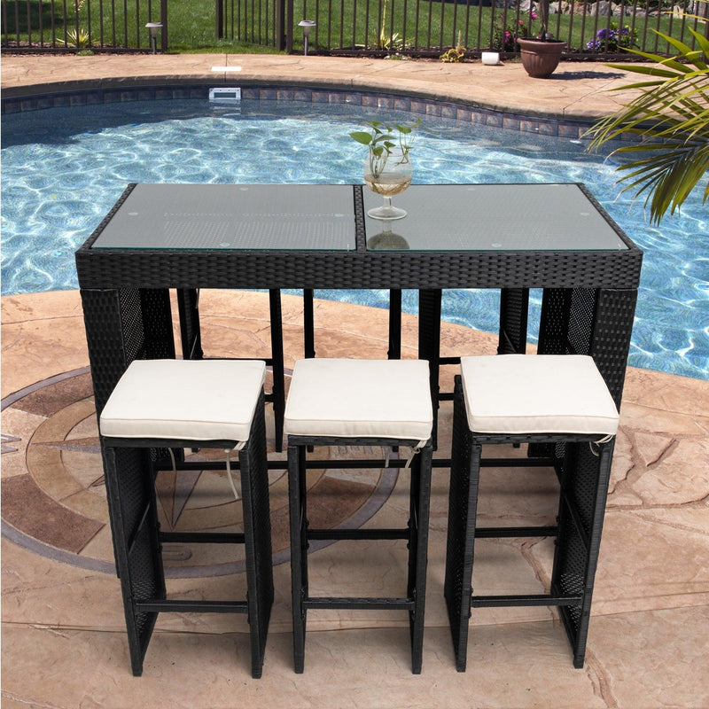 7 PCS Patio Rattan Wicker Outdoor Furniture Bar Set with 6 Stools Removeable Cushions and Temper Glass Top - Urban Living Furniture (Los Angeles, CA)