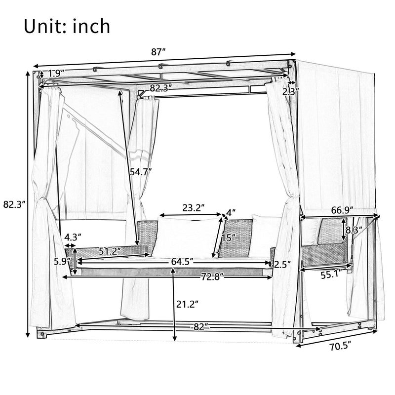 Outdoor Swing Bed with Gray Curtain and Gray Cushion - Urban Living Furniture (Los Angeles, CA)