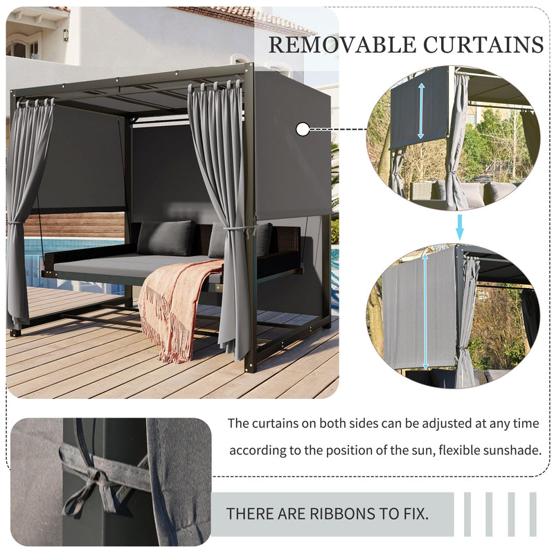 Outdoor Swing Bed with Gray Curtain and Gray Cushion - Urban Living Furniture (Los Angeles, CA)